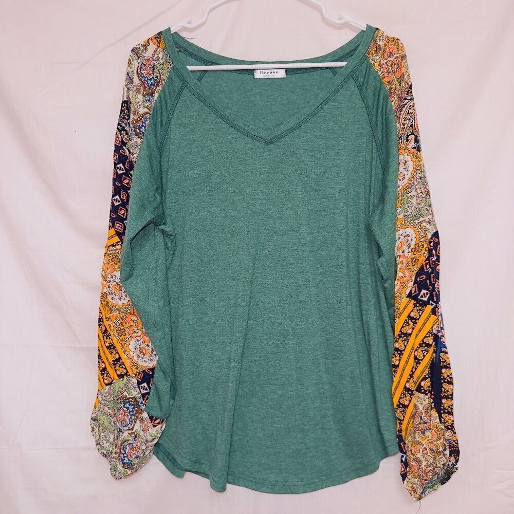 Amazon Branded Green Paisley Print Sleeve Pullover Top women's size large